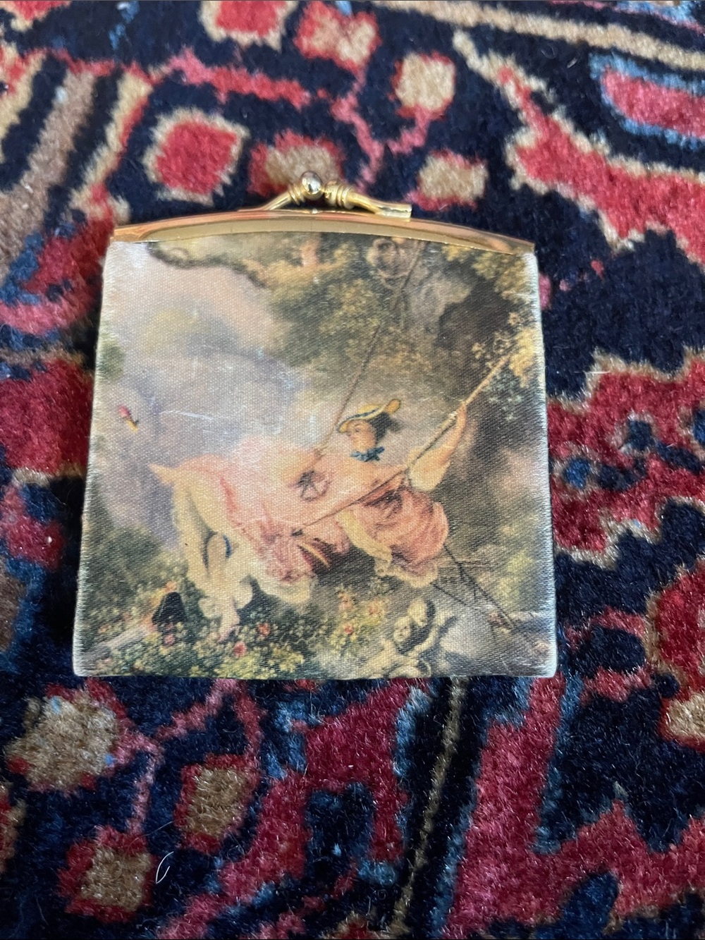 Vintage Art-Print Satin coin purse in Pink and Cream made in Italy